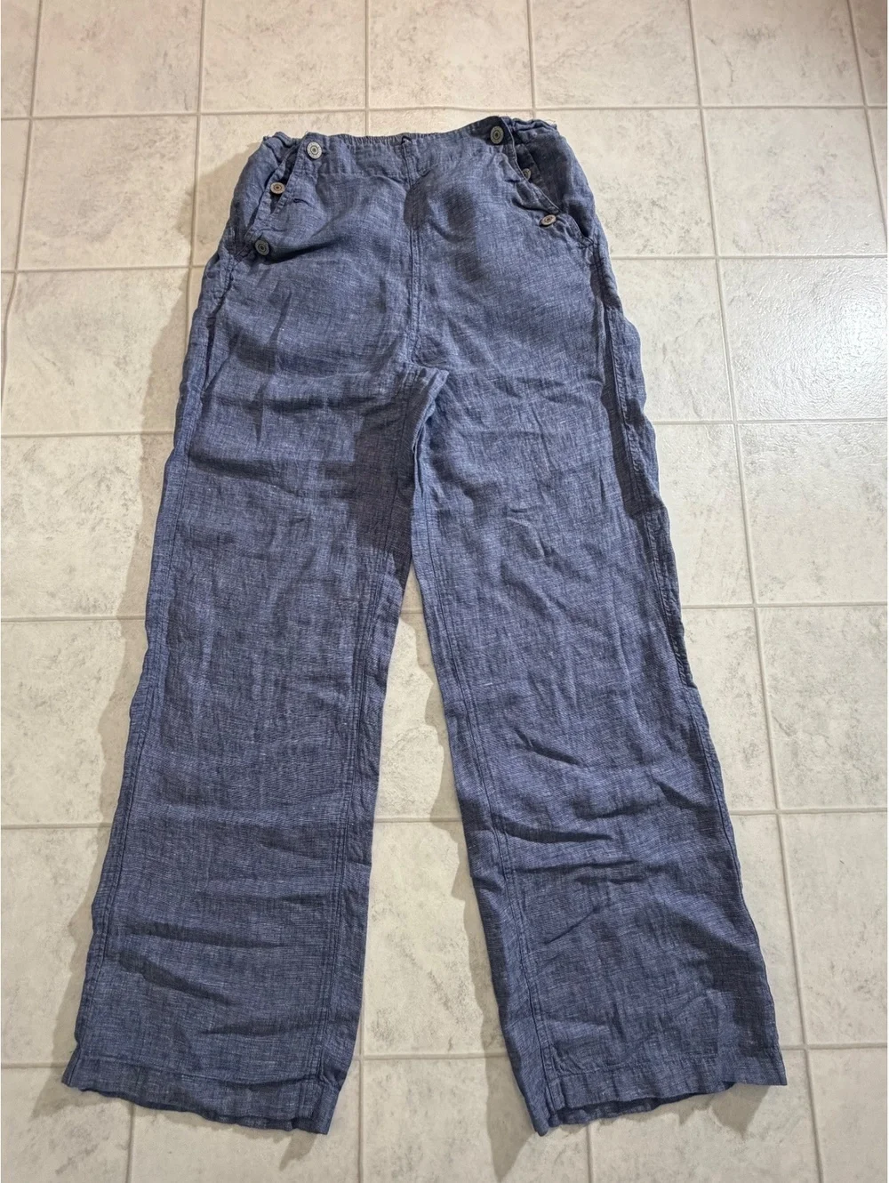 Jones & Co Women's Linen Wide-Leg Pants, Blue, Size L